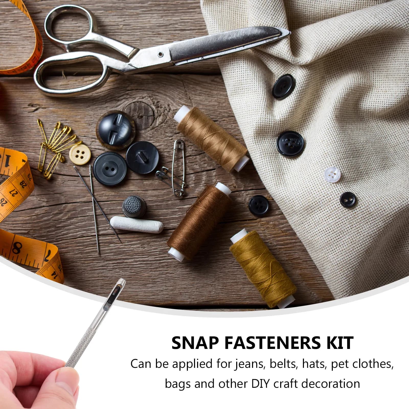 11Pcs Snap Fastener Tool Kit Premium Plated Rivets and Snaps Punching Set for Jeans Belts Bags Hats Pet Clothes DIY