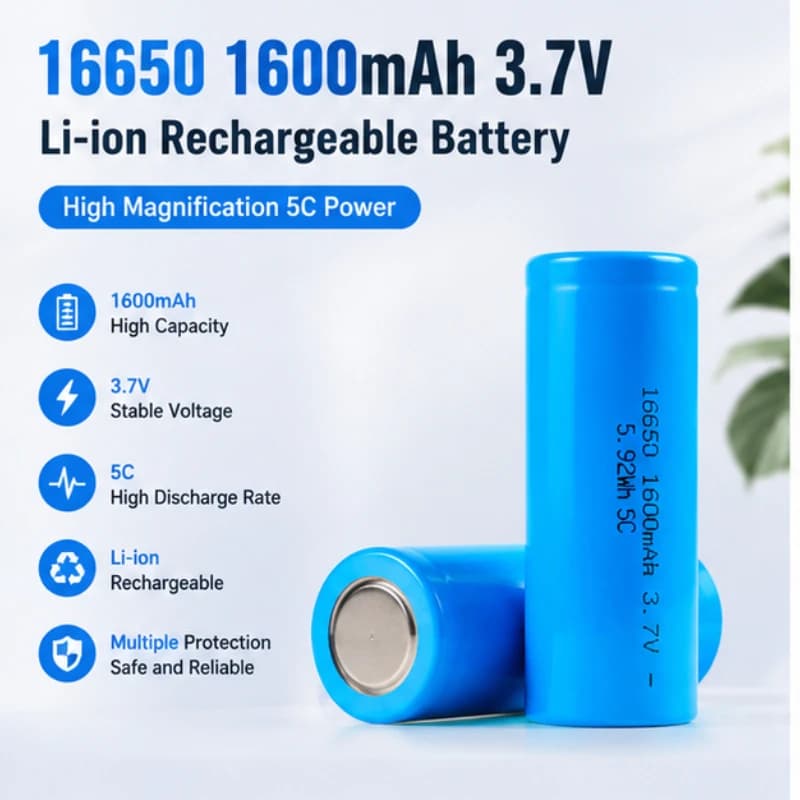 16650 3.7V 1600mAh 5C High Drain Rechargeable Lithium Battery Li-ion Power Cell for Massage Gun Water Flosser Electric Tools