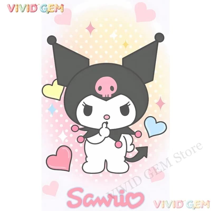 VIVID GEM 5D DIY Sanrio Kuromi Diamond Painting Full Drill Shh Gesture Cross Stitch Mosaic Home Gift