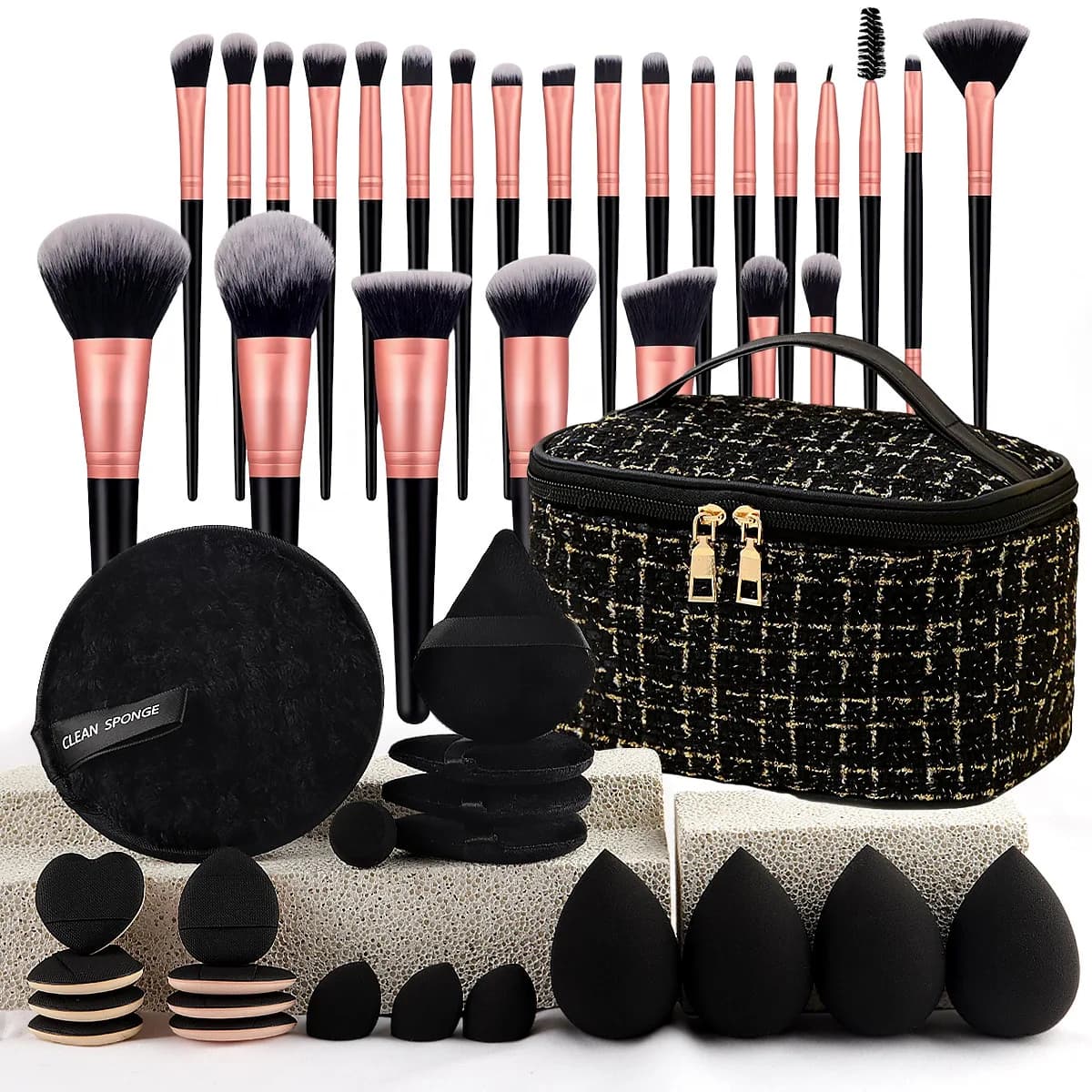 Set di Pennelli da Trucco Stile Chic, Kit di Strumenti di Bellezza, Borsa Cosmetica Portatile da Viaggio, Set di Accessori per il Trucco