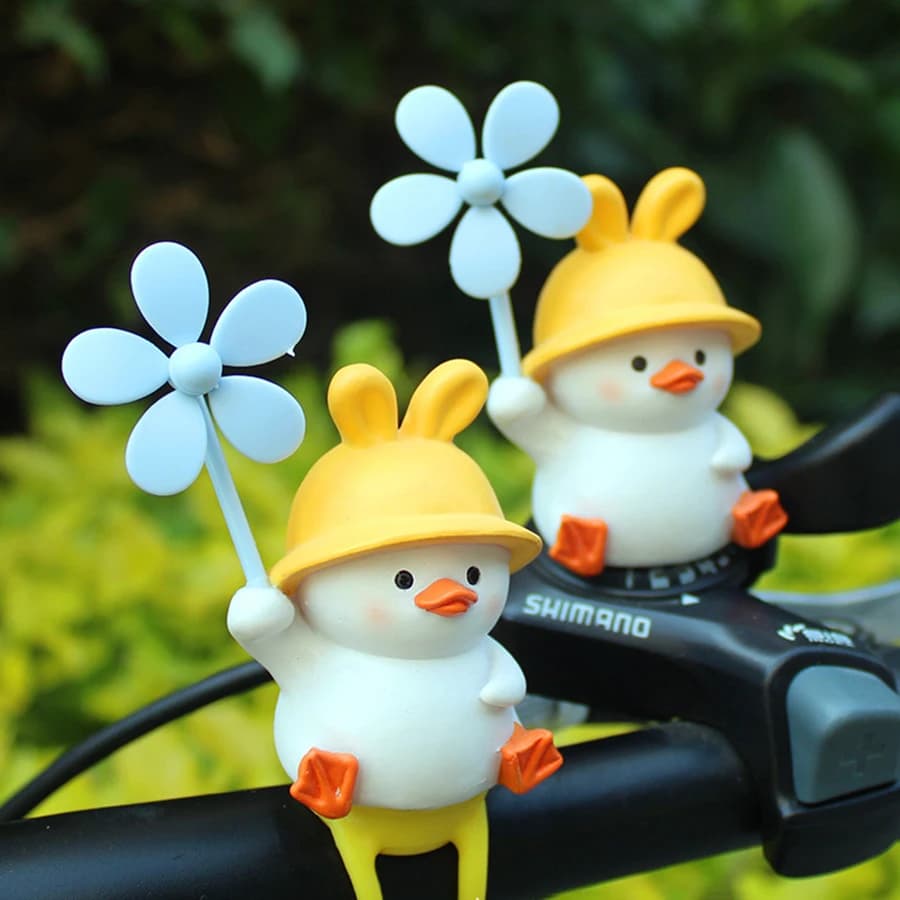Cute Windmill Duck Bicycle Decoration Cute Yellow Duck Electric Bike Ornament Riding Night Light Accessories Baby Bike Pendant