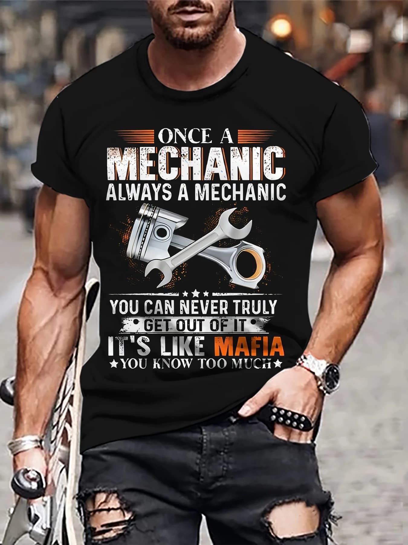 T-shirt da uomo con stampa di attrezzi, t-shirt casual girocollo a maniche corte, da uomo all'aperto