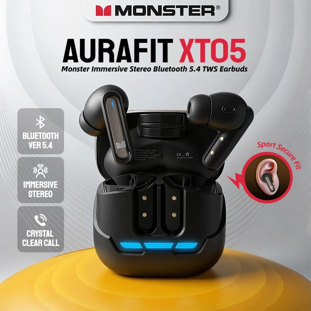 Monster XT05 Bluetooth 6.0 Sport Earbuds Hifi Stereo Sound TWS Wireless Earphone IPX4 Waterproof Bluetooth Headphone with APP