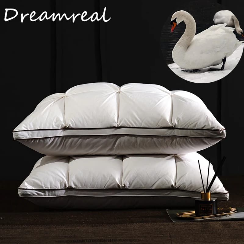 Dreamreal 2 pezzi lussuosi cuscini in piuma d'oca e piume cuscini per il collo per cuscini da letto per dormire 100% cotone Shell Queen King Size