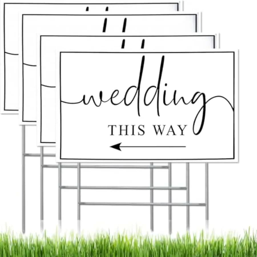 4 Confezioni di Segnali Direzionali per Matrimonio con Pali a H, Cartelli 'This Way' in Plastica, Stampati su Due Lati, Impermeabili