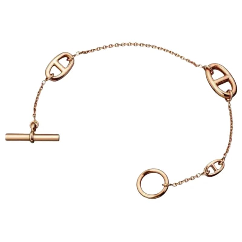 Rose Gold Plated Mixed Oval Link Toggle Chain Bracelet with Anchor Chain & Toggle Clasp Design