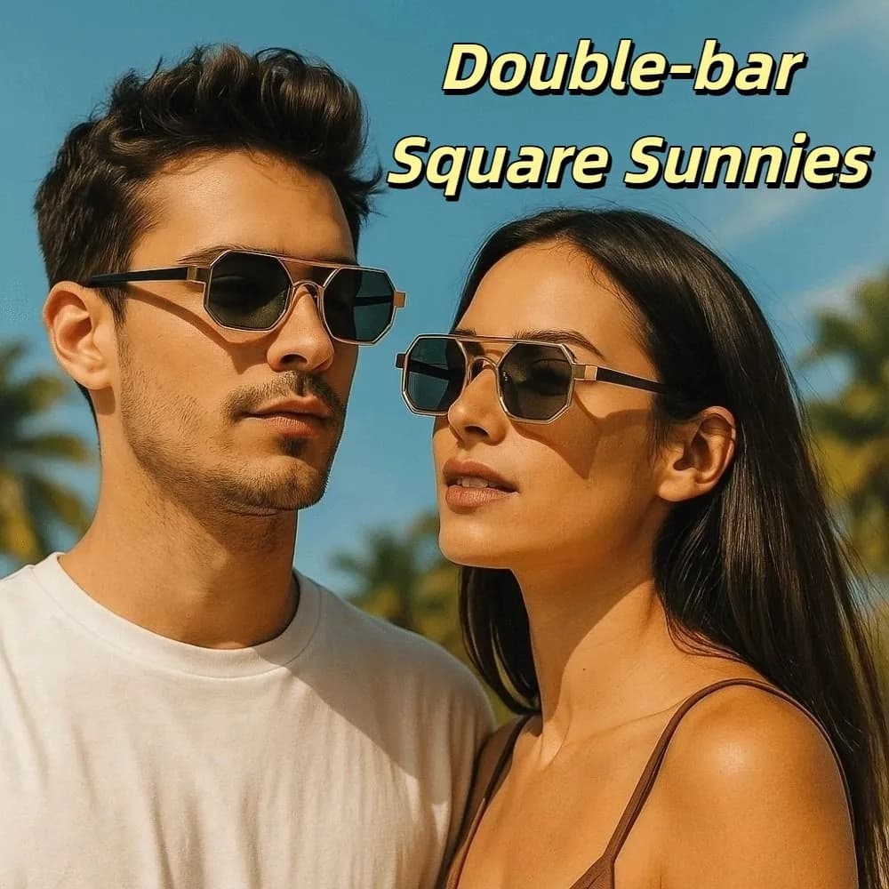 Lightweight Double-bar Square Sunnies Indian Style Sunshade Eyewear Unisex Polarizing Lens Sunglasses Costume Accessory Alloy