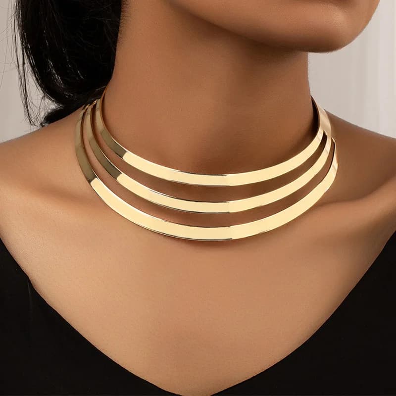 New Metal Multi-layer Geometric Hollow Brushed Distinctive Light Luxury High-end Gorgeous Style Jewelry Necklace