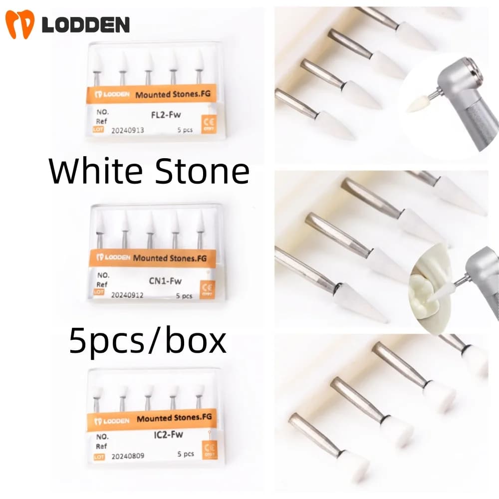 5 pcs Dentale White Stone Polishing White Fresh Stones FW/RW FW/RW Fiamma Shape Tips for Dental Care and polishing