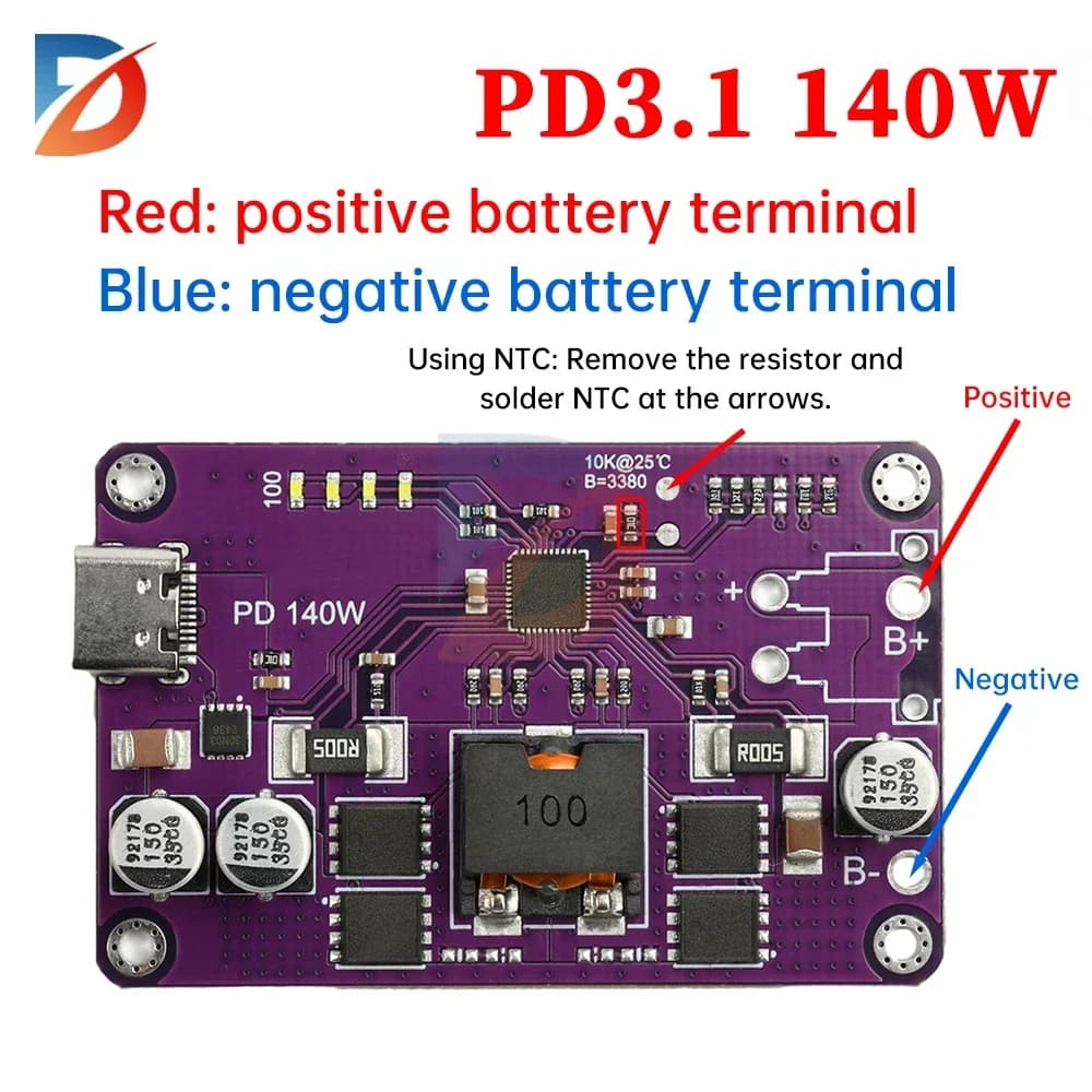 Modulo di Ricarica Rapida PD3.1 fino a 140W, Interfaccia Type C 3S 4S 5S 6S, Modulo di Carica e Scarica per Batterie al Litio