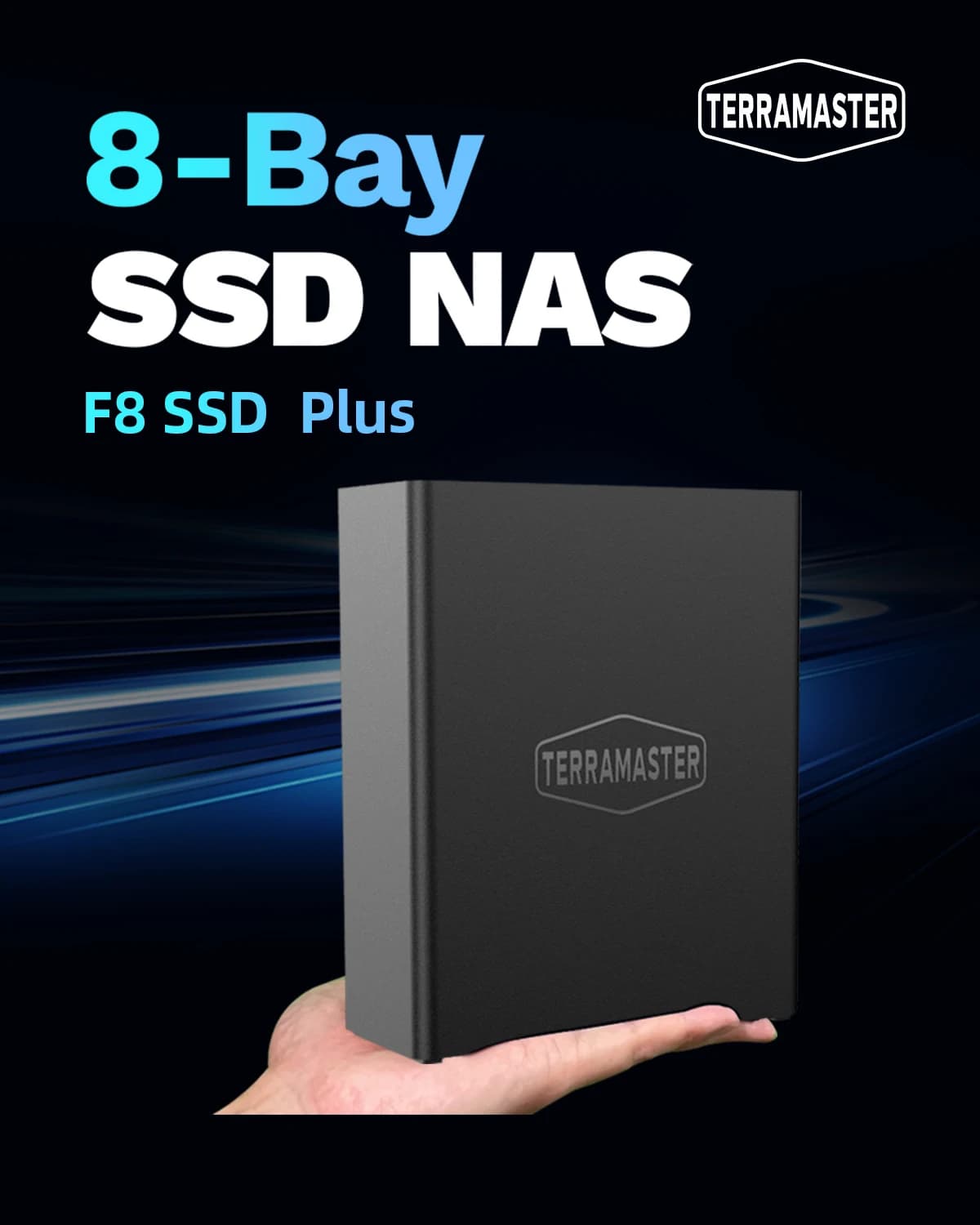 TERRAMASTER F8 SSD Plus NAS - 8Bay All SSD Core i3 CPU 8-Core a 8 Thread, 16GB di RAM, archiviazione collegata alla rete di dimensioni Palm (Diskless)