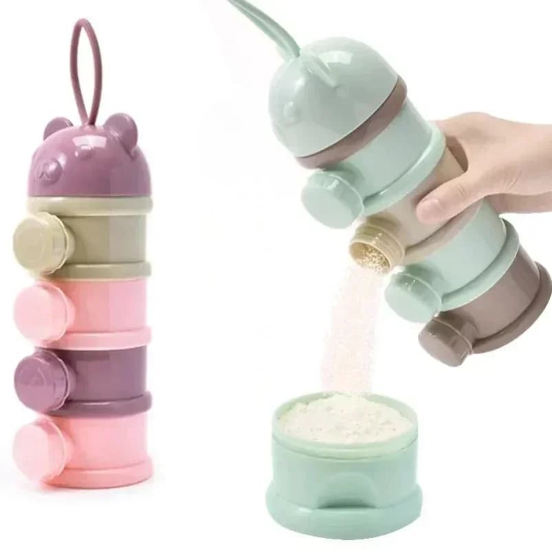 Scatola per latte in polvere stile orso Scatola per alimenti per bambini portatile a 4 strati con aperture multiple per cartoni animati di cereali Contenitore per snack per bambini