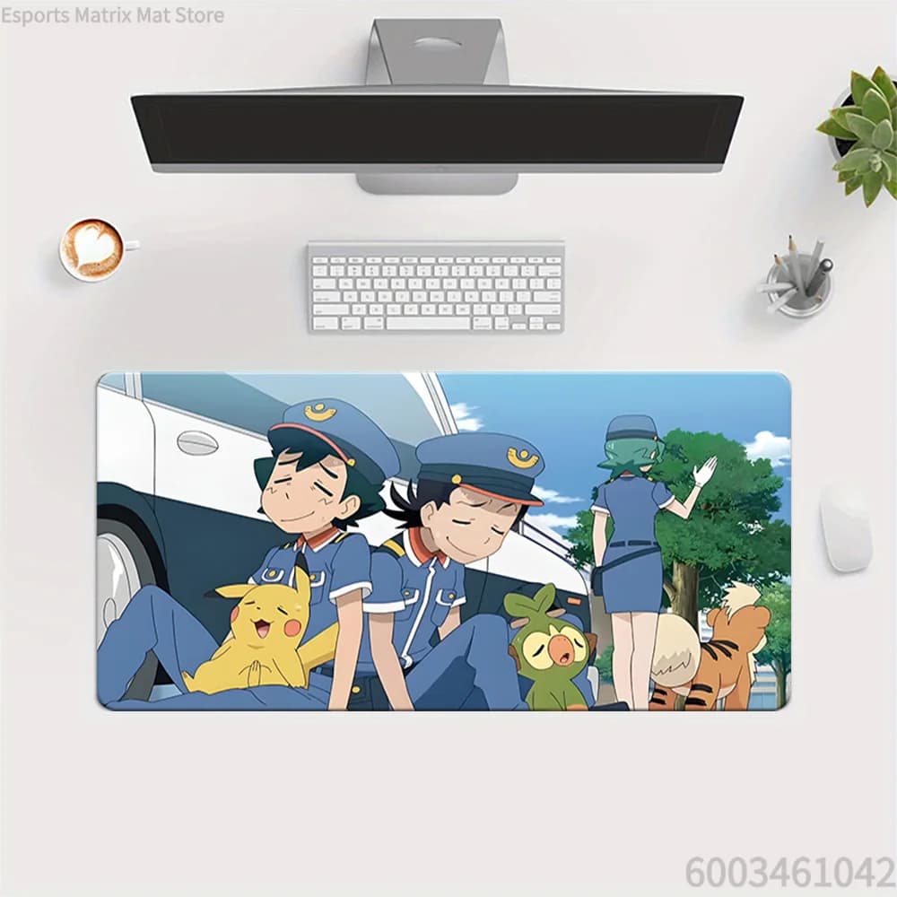 Tappetino per mouse da gioco esteso Pokemon Ash Officer Jenny Group Scene, grande tappetino da scrivania