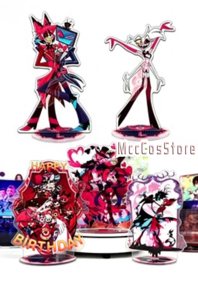 Statuetta in Acrilico di Alastor Angel Dust Lucifer Vox di Hazbin Hotel, 15 Cm, Ornamento Anime Cosplay, Decorazione da Scrivania, Figurina Regalo