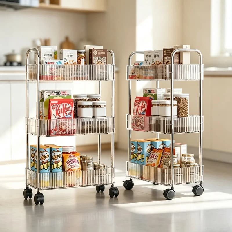 4-Tier Wheeled Mobile Storage Shelf, Rolling Utility Trolley for Sorting Cosmetics, Snacks, and Home Sundries