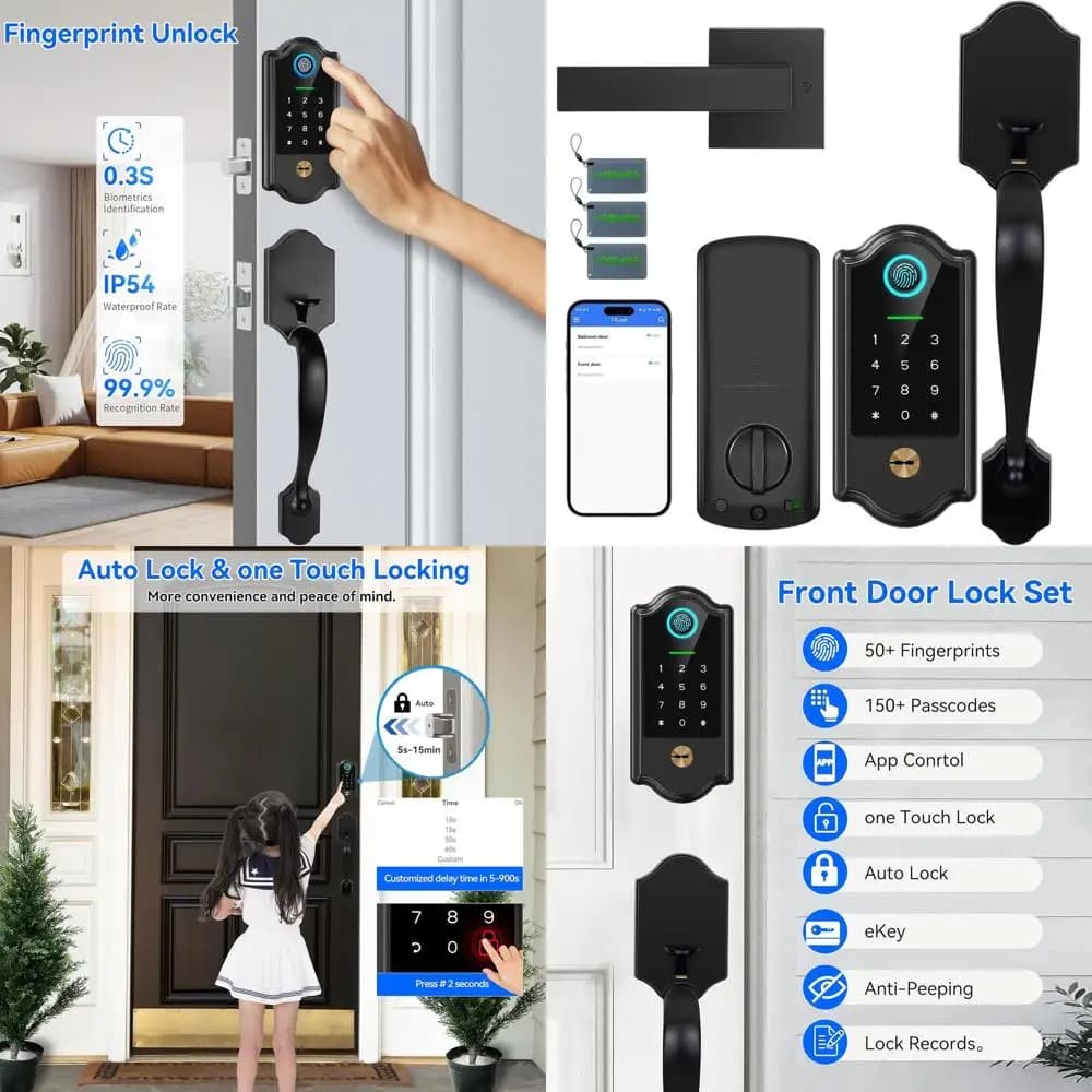 Serratura Intelligente con Accesso Senza Chiave, Tastierino Digitale, Controllo App, Chiusura Automatica, Facile Installazione, Nero Opaco