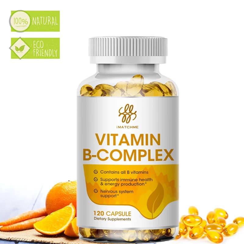 Complex vitamin B capsules help relieve fatigue, improve digestion, reduce stress, mood support, immune supplement