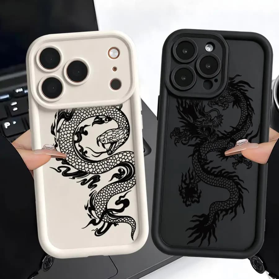 Phone Cover Case for iPhone 17 Pro Max 17e 16 12 Pro 14 Air 11 15 Plus 13 Black Line Dragon Snake