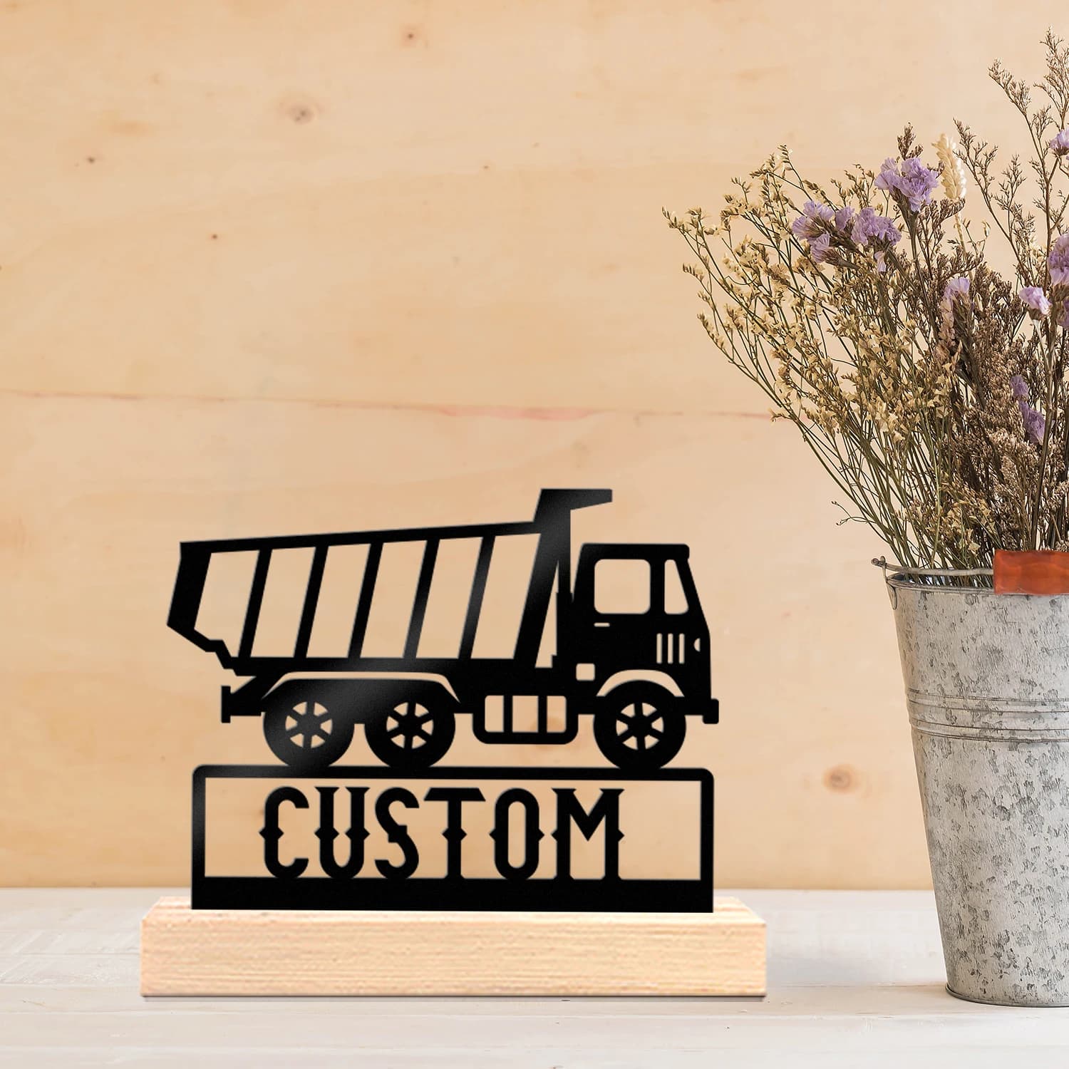 1pc Personalized Desktop Metal Ornaments Custom Name Equipped with A Wooden Base Bar Decoration, Holiday Gifts