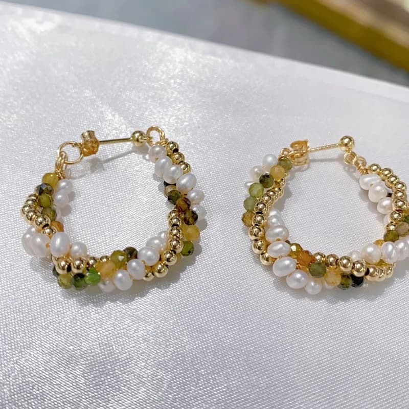 SGARIT Orecchini a strati di perle d'acqua dolce naturali avvolte per le donne Orecchini di perle riempite in oro 14k con gioielli chic con tormalina