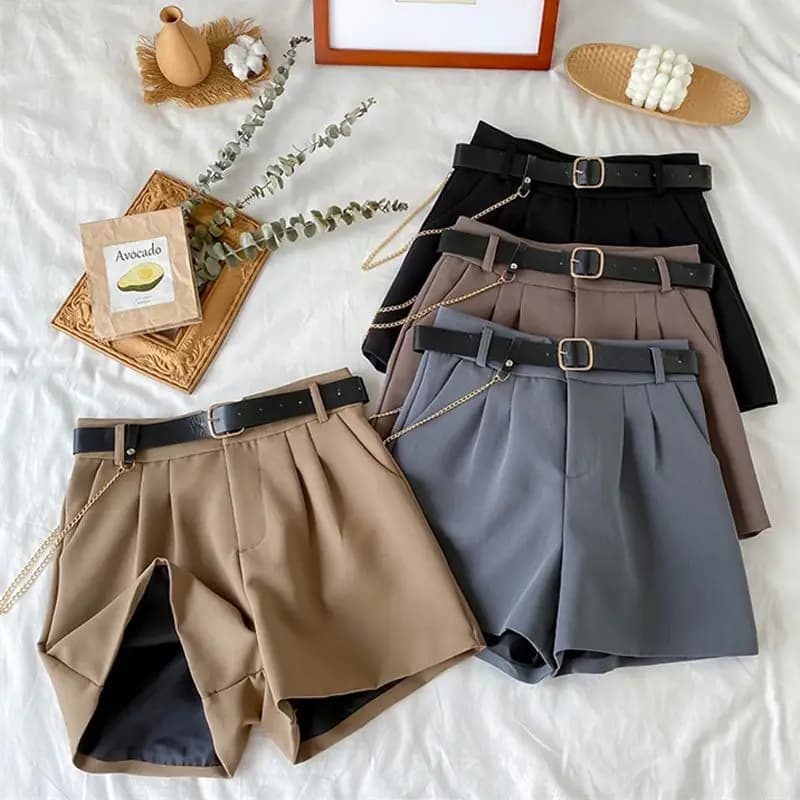 High Waist Wide Legged A-Line Office Shorts for Women Thin Casual Pants Female Premium Fashion Trousers