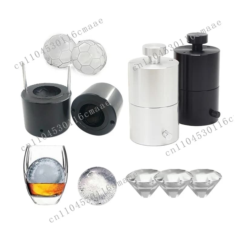 Personalizza la pressa per palline di ghiaccio con stampo per ghiaccio diamantato per whisky di forma rotonda in alluminio da 70 mm