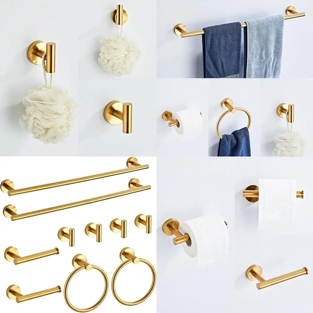Set di accessori da bagno da 10 pezzi in oro spazzolato con portasciugamani e portasciugamani in acciaio inossidabile da 24 pollici