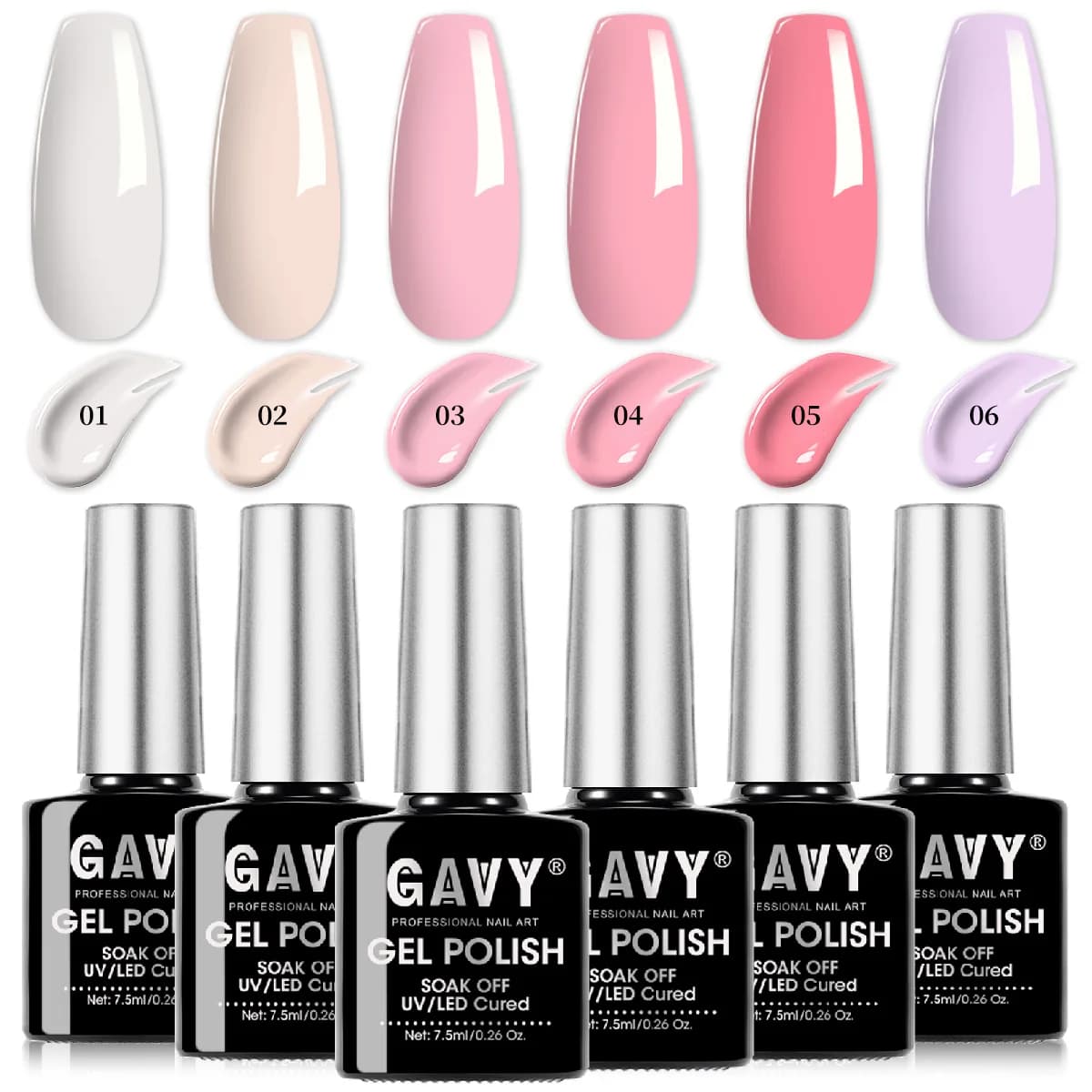 GAVY Set di 6 Smalti Gel Rosa Pastello - Kit Smalto Gel UV/LED Primavera Estate Bianco Latte Beige Rosa Lavanda, Soak Off S