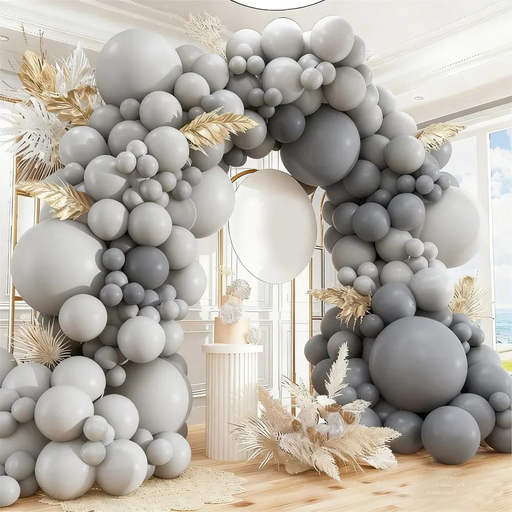 85 pezzi di palloncini grigio chiaro ghirlanda 5 10 12 18 '' arco di palloncini grigio pastello per compleanno anniversario fidanzamento decorazione della festa nuziale