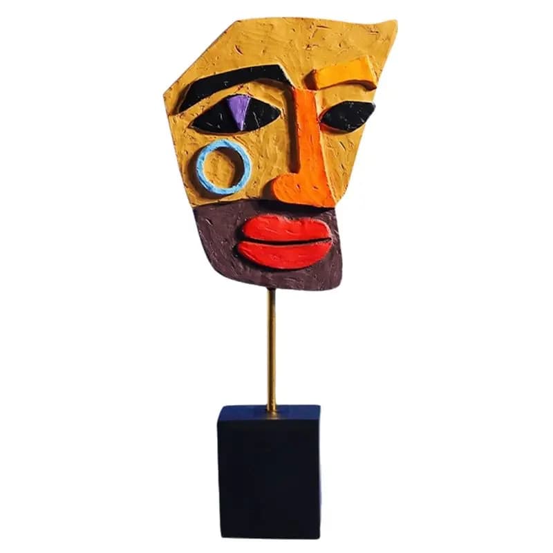 A01F - Scultura Moderna Astratta a Forma di Maschera, Statua Decorativa per Casa, Ornamenti in Resina, Artigianato per Soggiorno e Scrivania