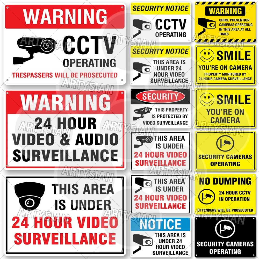 Targa Metallica di Sicurezza CCTV, Avviso Antifurto, Monitoraggio con Telecamere, Dissuasione del Crimine, Allerta di Sicurezza 24 Ore su 24