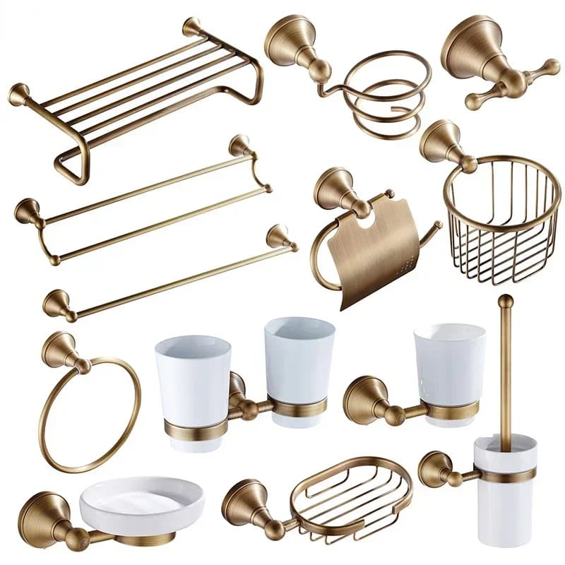 Accessori da bagno in bronzo Hardware Antico porta asciugacapelli Appendiabiti Mensola porta asciugamani Barra portasapone doccia Spazzola da toilette