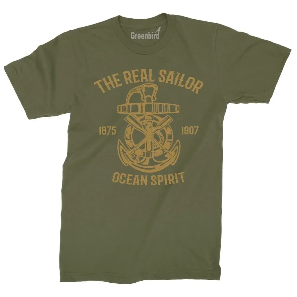 T-Shirts Brand Clothes Slim Fit Printing The Real Sailor Ocean Spirit TShirt Anchor Captain Nautical Boat 100% Cotton Tee
