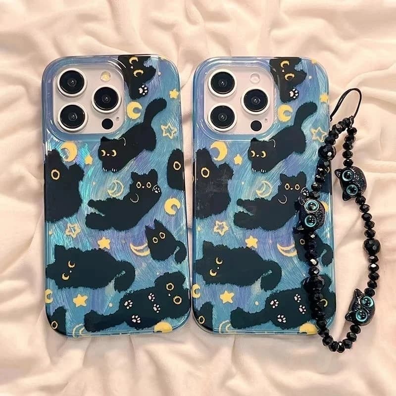 Custodia compatibile con Cute Stars Moon Cat per IPhone 17 Pro Max 16E 15 14 13 12 11 8 14 Plus XR X XS MAX SE 2020 Copertura in filato di piume