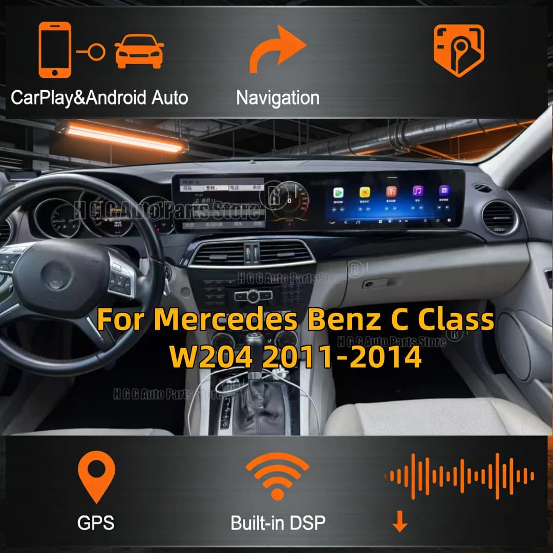 25 pollici Doppio Schermo Android 14 Per Mercedes Benz Classe C W204 2011-2014 Auto GPS di Navigazione Lettore Multimediale Auto Radio Media RHD