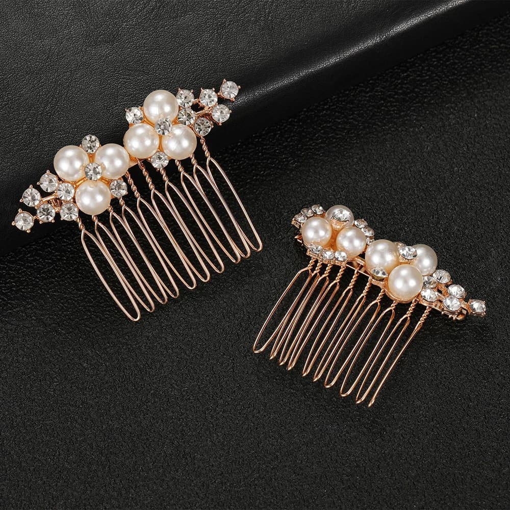 2 Pezzi Semplici Pettini per Capelli da Sposa con Perle Artificiali, Fermagli per Capelli con Strass Lucidi, Accessori Gioiello per Capelli da Sposa per Feste