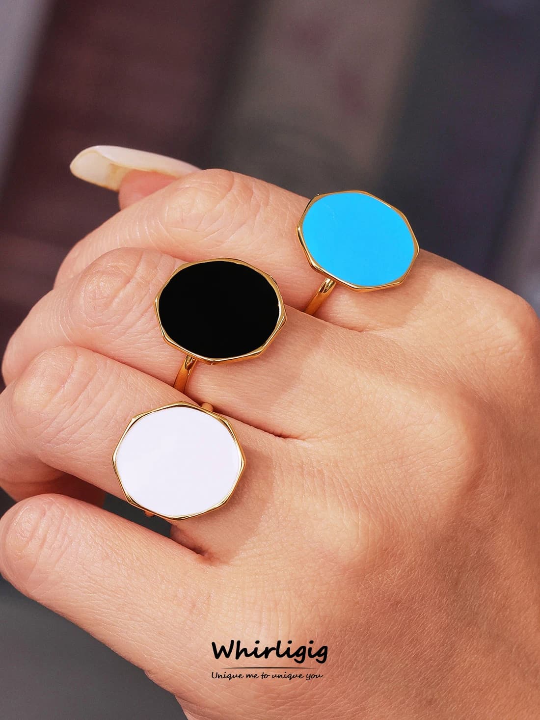 Anelli in smalto nero bianco blu per donna Anello vintage impermeabile in acciaio inossidabile placcato oro Accessori per gioielli quotidiani
