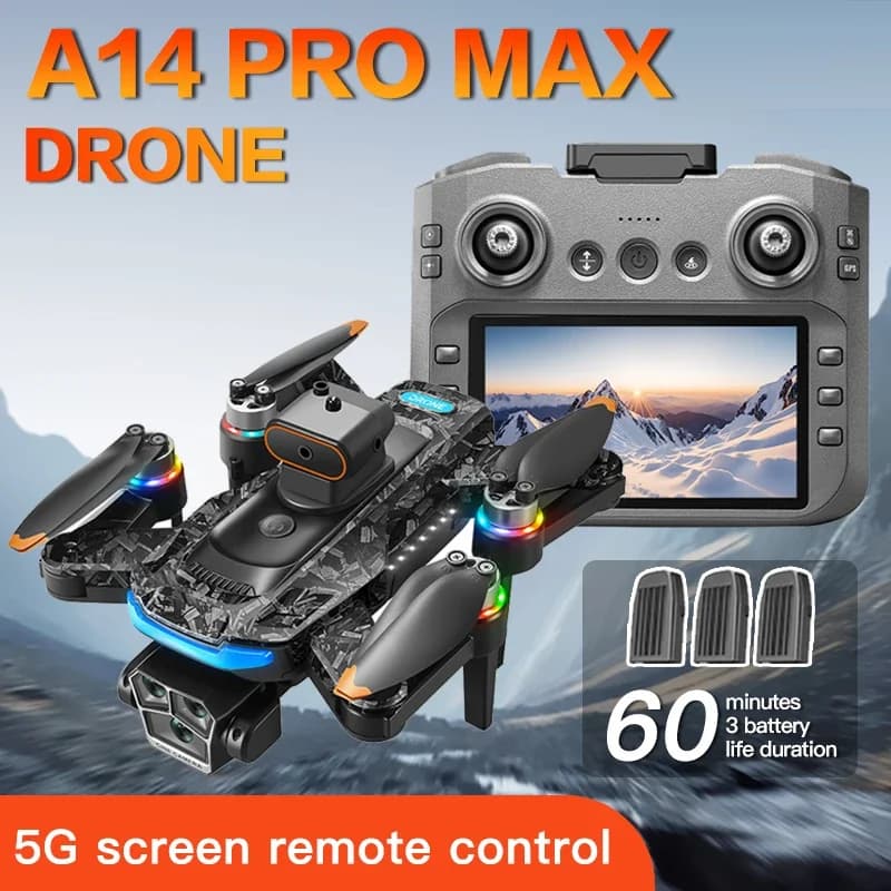 Drone A14 ProMax professionale con fotocamera HD, quadricottero con schermo, WIFI 5G, fotografia aerea, sistema anti-collisione, motore brushless, telecomando, giocattolo.