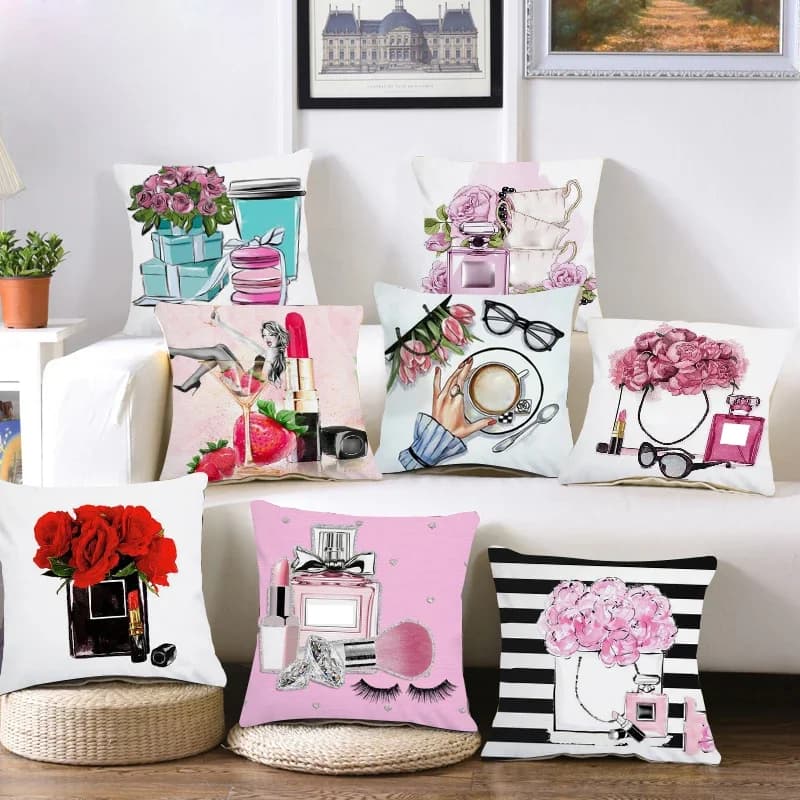 Pillows Hand Painted Plush Flowers Perfume Bottles Cushion Cover Sofa Pillow Case Home Decor Throw/Couch Pillowcase Decorations
