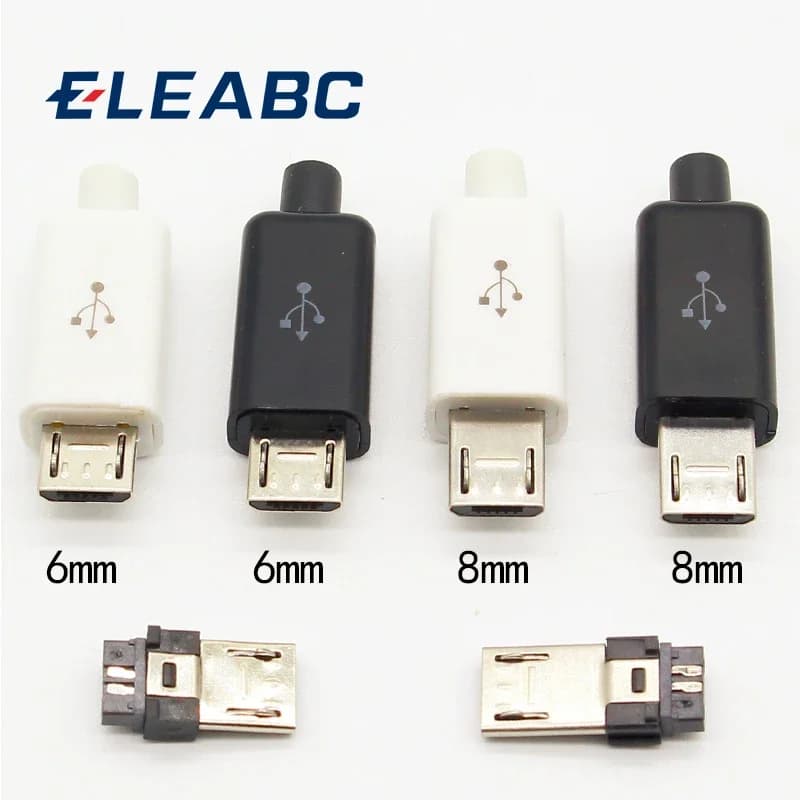 10 pz Micro USB 5PIN Tipo di Saldatura Spina Maschio Connettori Caricatore 5P USB Coda Presa di Ricarica 4 in 1 Bianco Nero