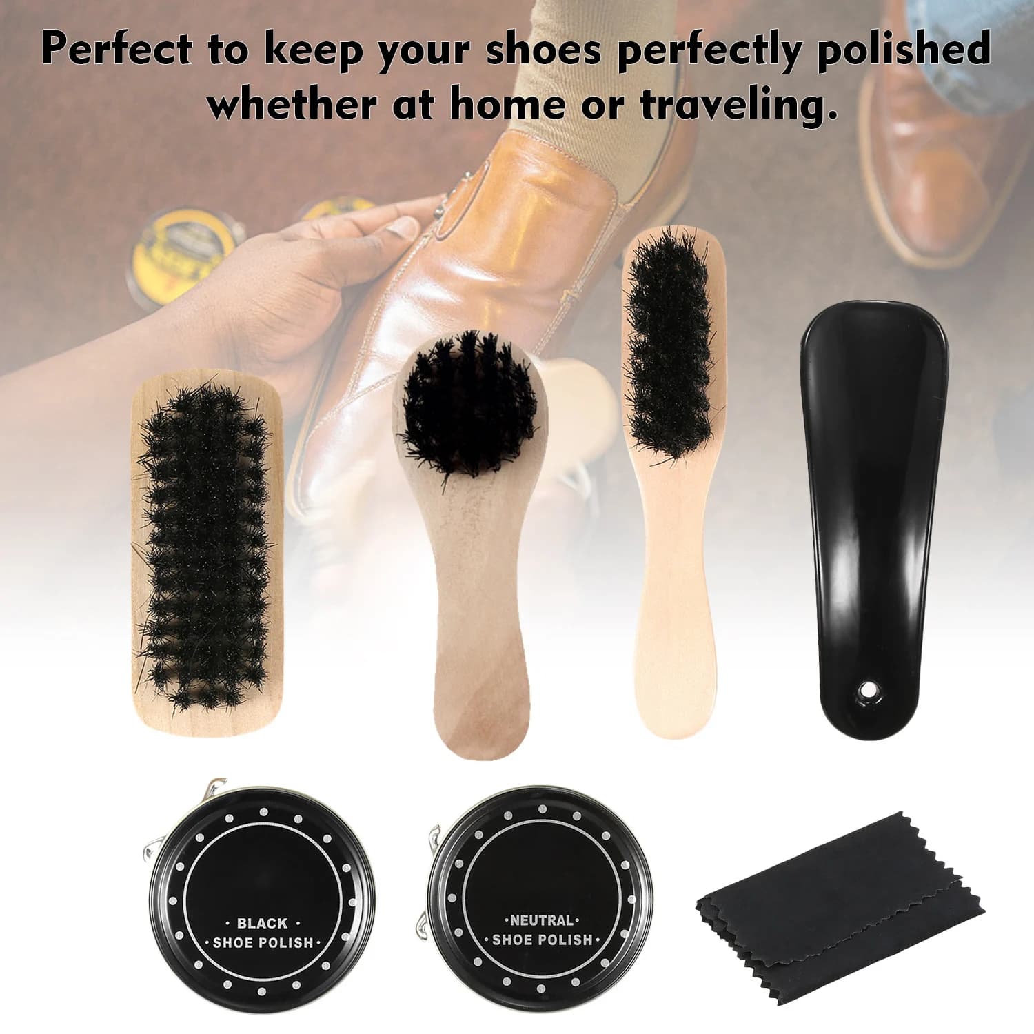 Kit per la cura delle scarpe: spazzole per lucidare scarpe, stivali e sneakers, colore nero e neutro - 1 kit per lucidare le scarpe, kit con spazzola per scarpe