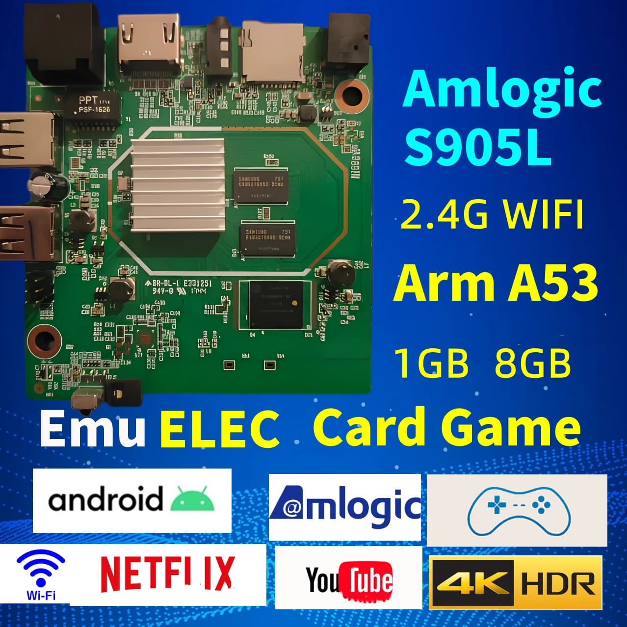 D905 Box TV Smart 4K, Set-Top Box, Lettore Multimediale YouTube, Amlogic S905L, Wi-Fi 2.4G, Android 7.1, Supporto per EmuELEC, Box per Giochi su Scheda