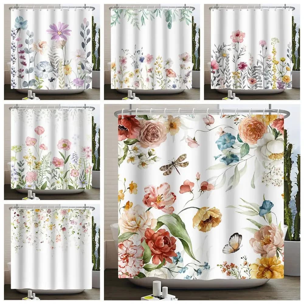 Tenda da doccia floreale per bagno Fiore vintage Farfalla Tessuto impermeabile Boho Tenda da bagno per vasca da bagno con ganci 180x240