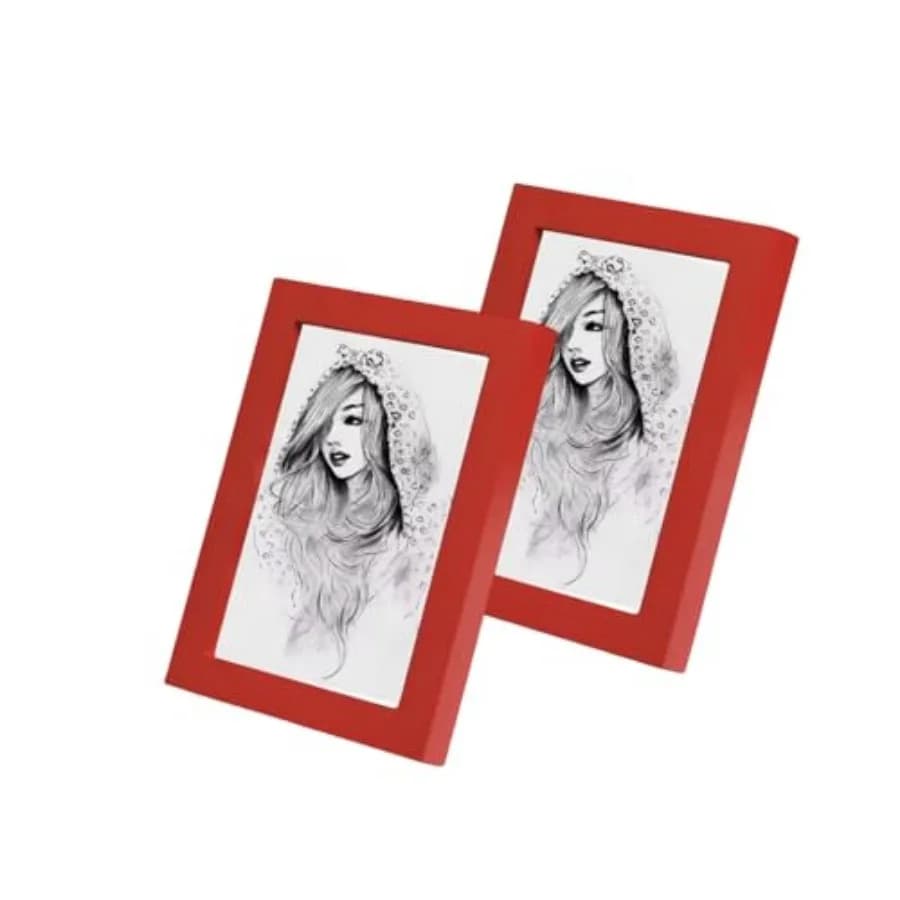 Cornici per foto piccole 4x6, set di 2 cornici rosse 4x6, cornici in legno rustiche stile farmhouse, da parete