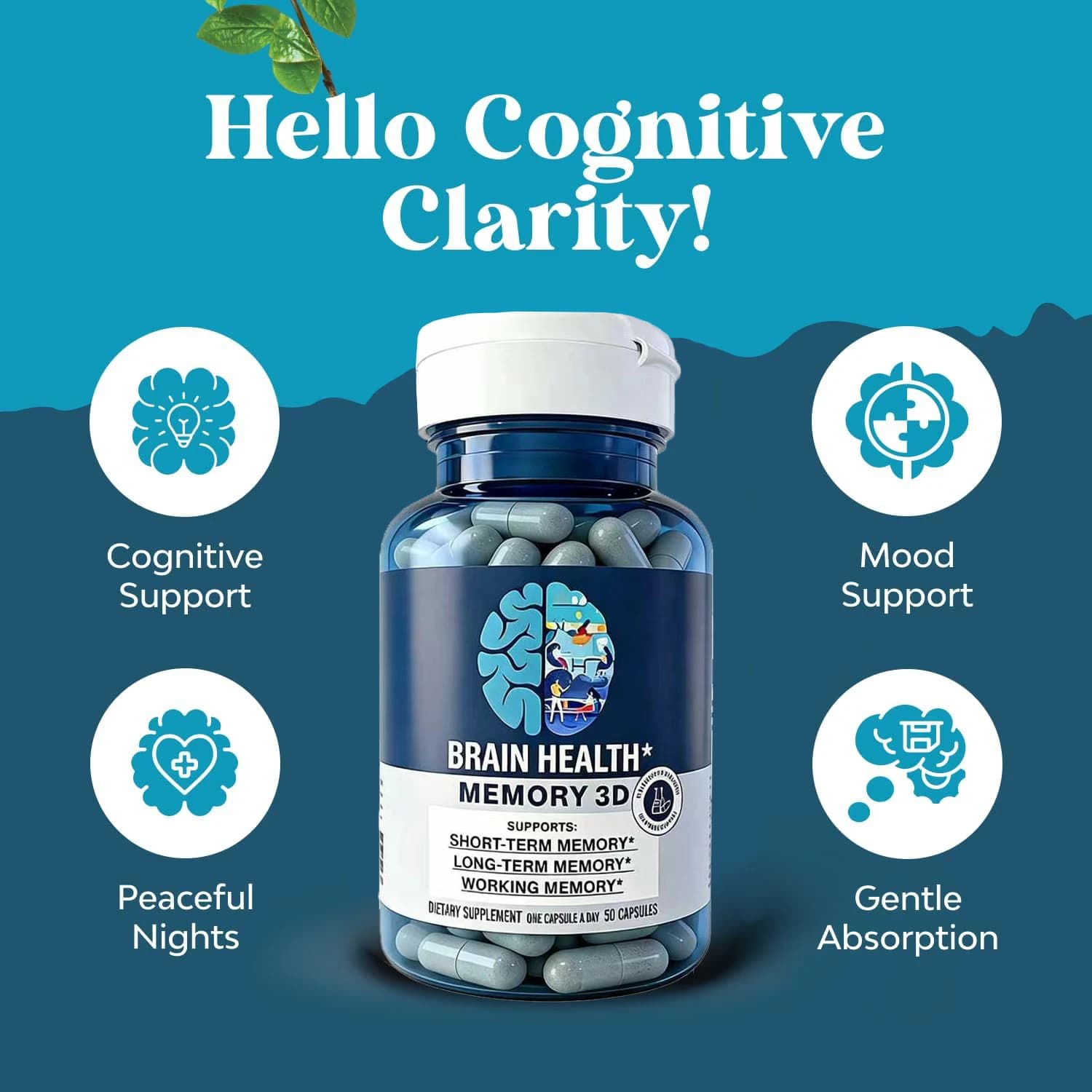 Brain Supplement - Nootropic Capsules for Memory, Focus & Cognitive Function - Short Term, Long Term, & Working Memory SupportT