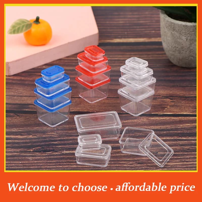 **4 pezzi nuovi in ABS, modello 1/12 per casa delle bambole, mini contenitore per alimenti, scatola per il pranzo, decorazione per stoviglie da cucina**