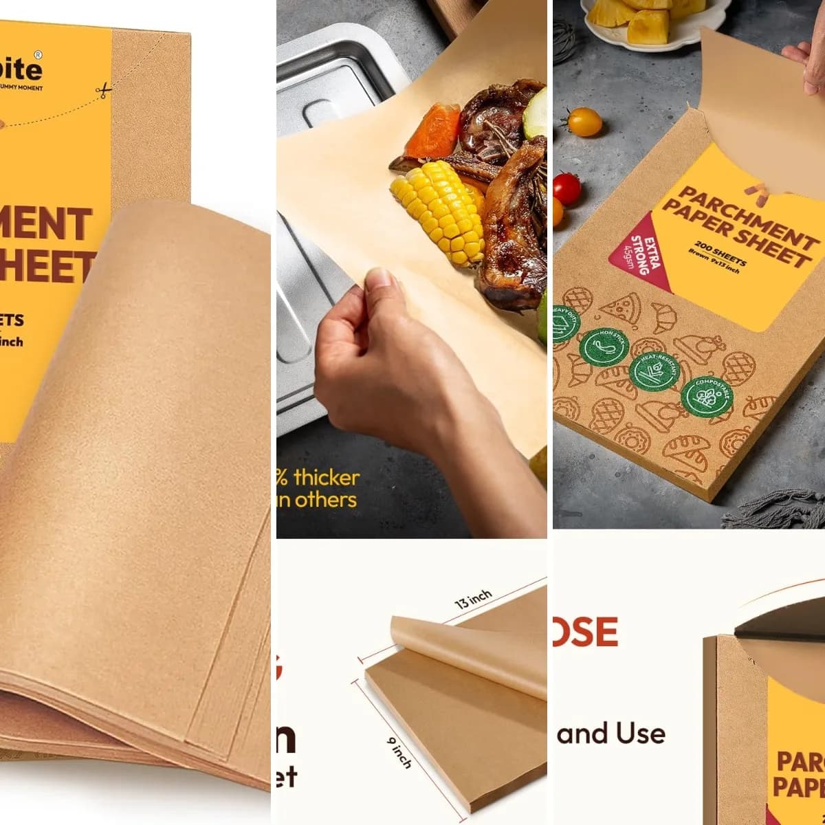 200Pcs 9x13 inch Heavy Duty Unbleached Parchment Paper, Parchment Paper Sheets for Baking Cookies, Cooking, Frying, Air Fryer, G