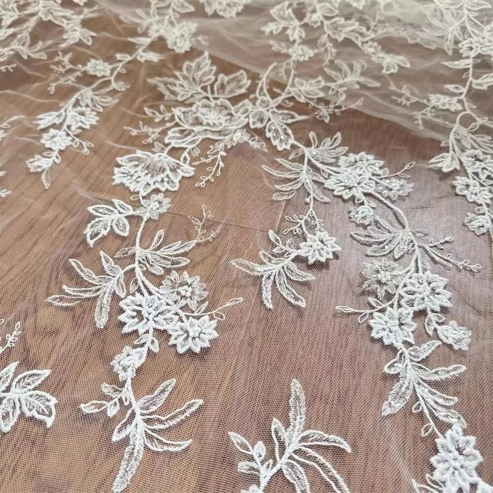 Soft Flowers Leaf Lace Fabric, Small Sequin Fashion Gift Summer Dress Sewing Fabric New