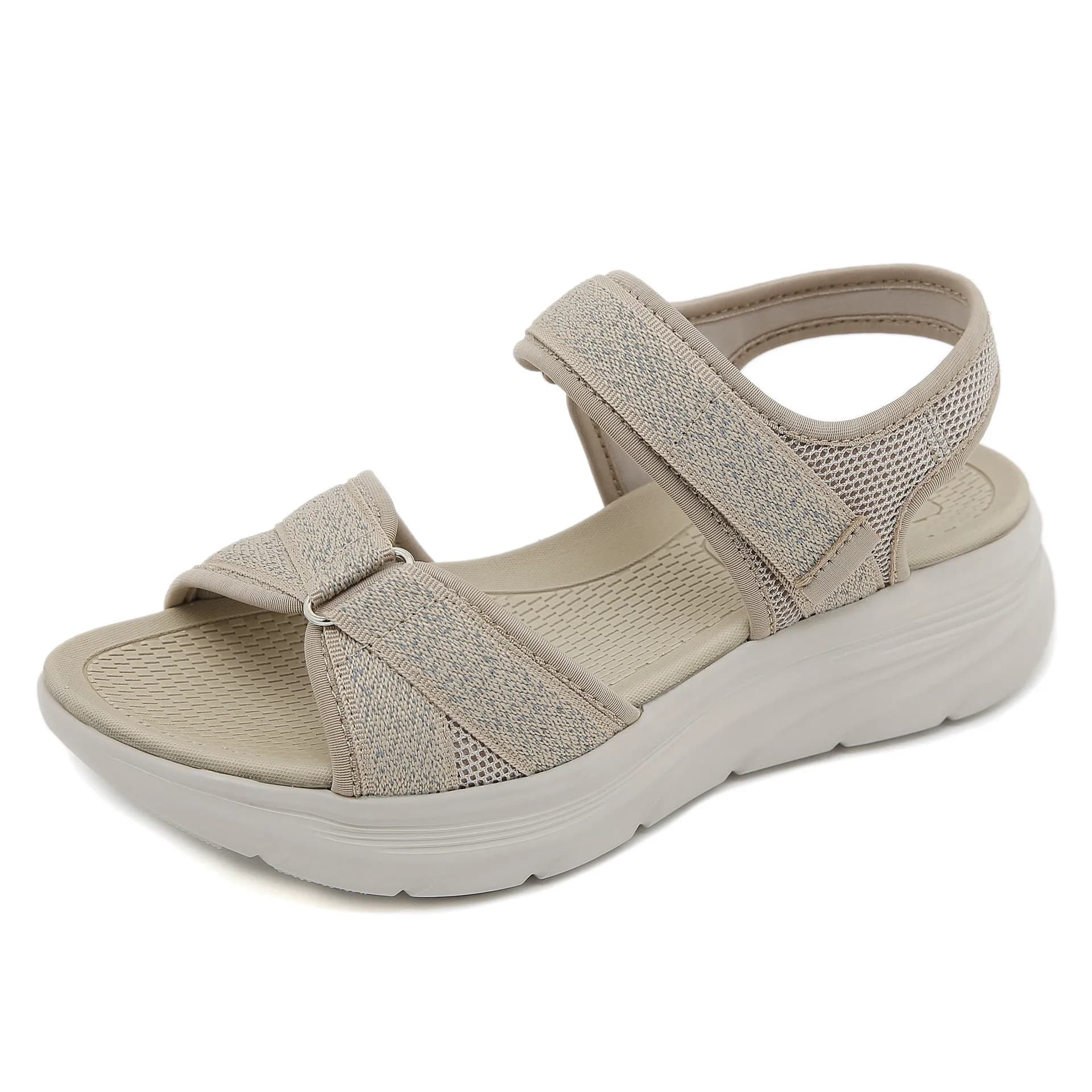SIKETU Sandali con zeppa di marca Donna Doppia fascia Cinghie incrociate Scarpe Copertura in tessuto con velcro regolabile Piattaforma leggera Camminare Morbido 42