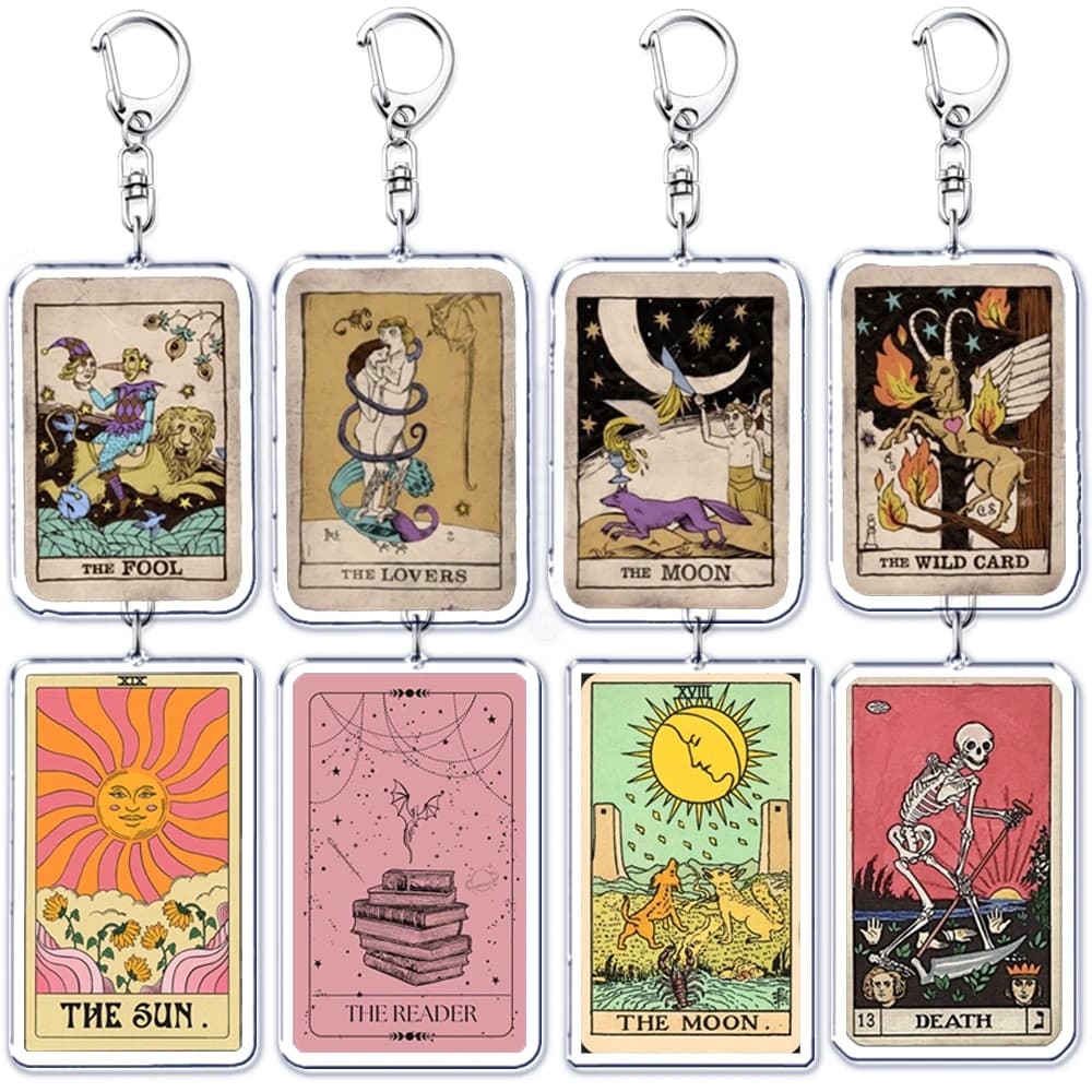Cultura popolare Portachiavi con carte dei tarocchi di Halloween per accessori Luna Luna Morte Portachiavi Gioielli Fan Amanti Amici Lettore Regali